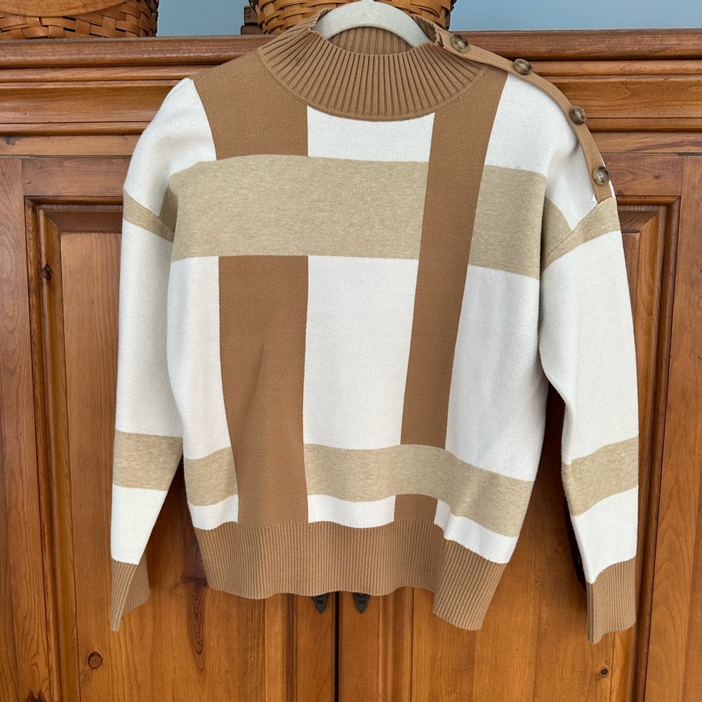 Colorblock Sweater with Button Detail
